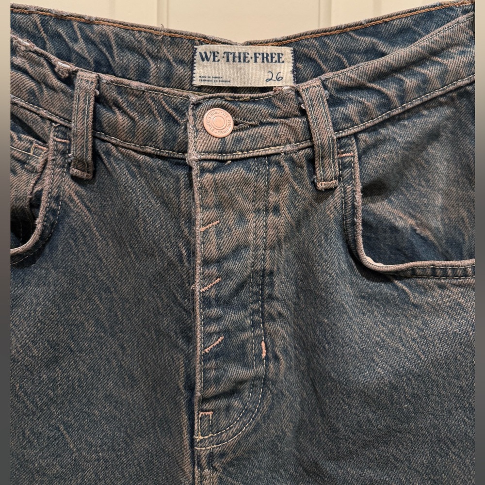 Free People Baggy Jeans Womens 26 Blue Ian Indigo Lucky You Mid Rise Barrel - Picture 5 of 7